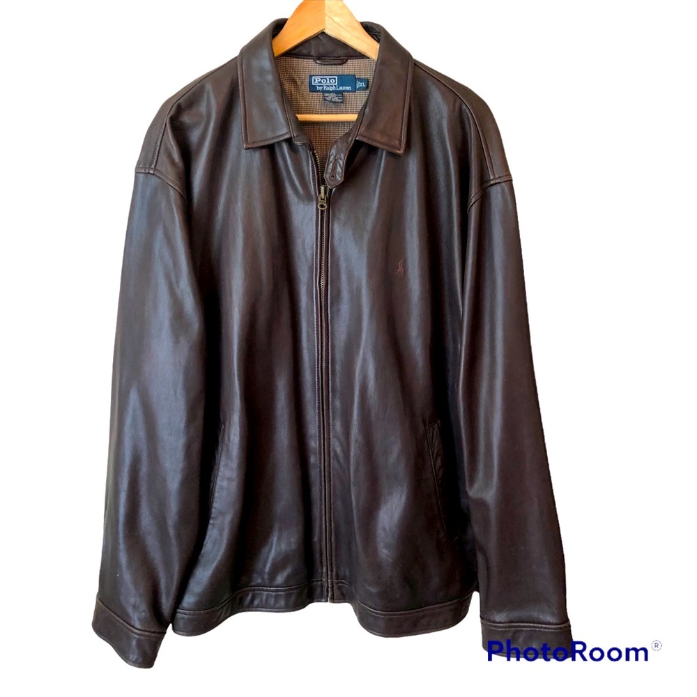 Polo Ralph Lauren Brown Leather Bomber Jacket Mens size XL